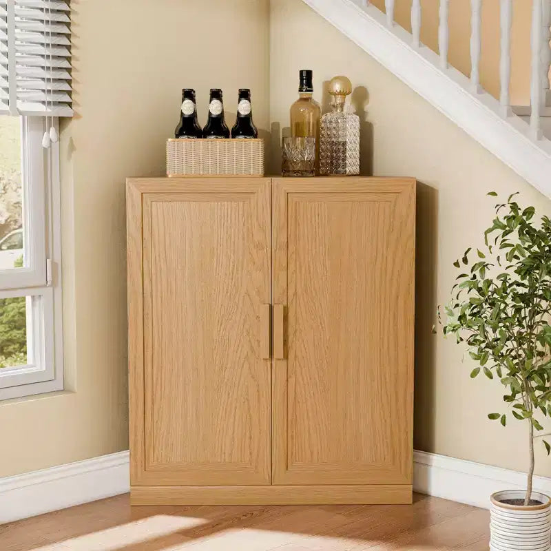 Meuble d’angle Dovelina avec étagères réglables, buffet, meuble à vin et meuble de cuisine et de salle à manger avec portes en bois - 31 po H x 31 po L, 36 po H x 31 po L