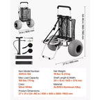 Carrello da spiaggia VEVOR con ruote grandi per la sabbia, piano di carico da 20 x 15, carrello pieghevole per sabbia con 12 ruote a palloncino, capacità di carico di 165 lb, argento+nero