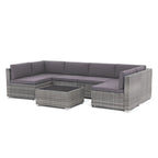 Ensemble de canapé modulaire d’extérieur rembourré en osier et acier, 7 pièces