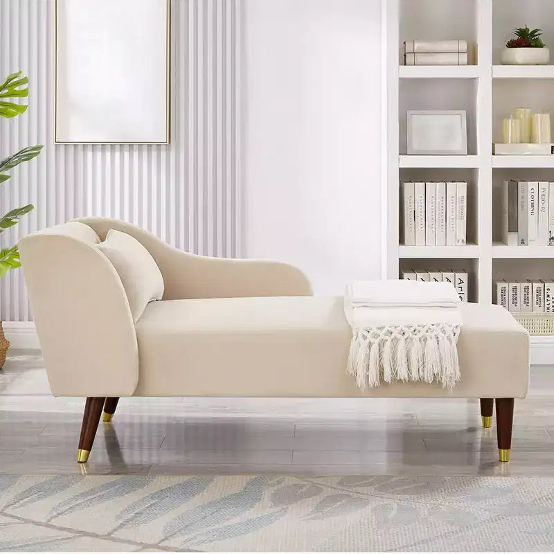 Chaise longue moderna in velluto, con bracciolo imbottito e bracciolo curvo, divano letto per camera da letto, ufficio o soggiorno