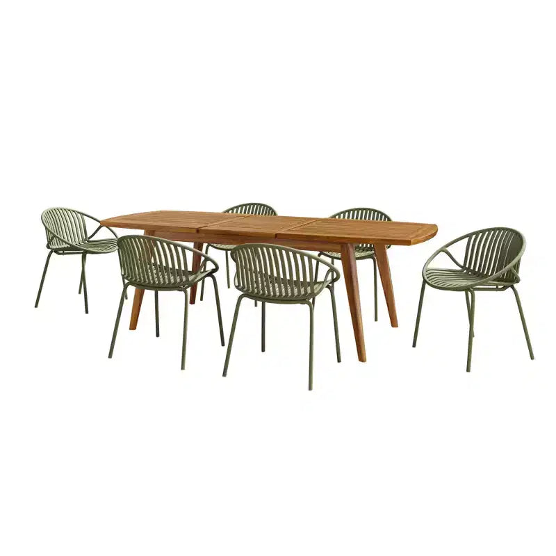 Ensemble de salle à manger de patio extérieur extensible de 7 pièces avec chaises empilables et table en bois d’acacia