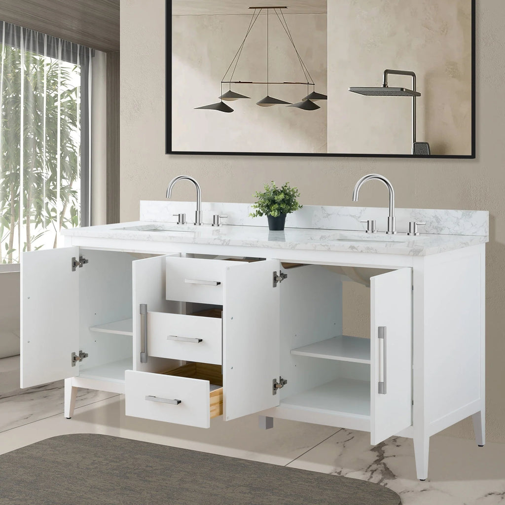 Meuble-lavabo Vanity Art 72 à double vasque avec plateau en marbre reconstitué