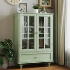 Meuble de rangement, meuble bas en bois avec 1 tiroir et 2 portes vitrées, buffet de ferme avec rangement pour le salon