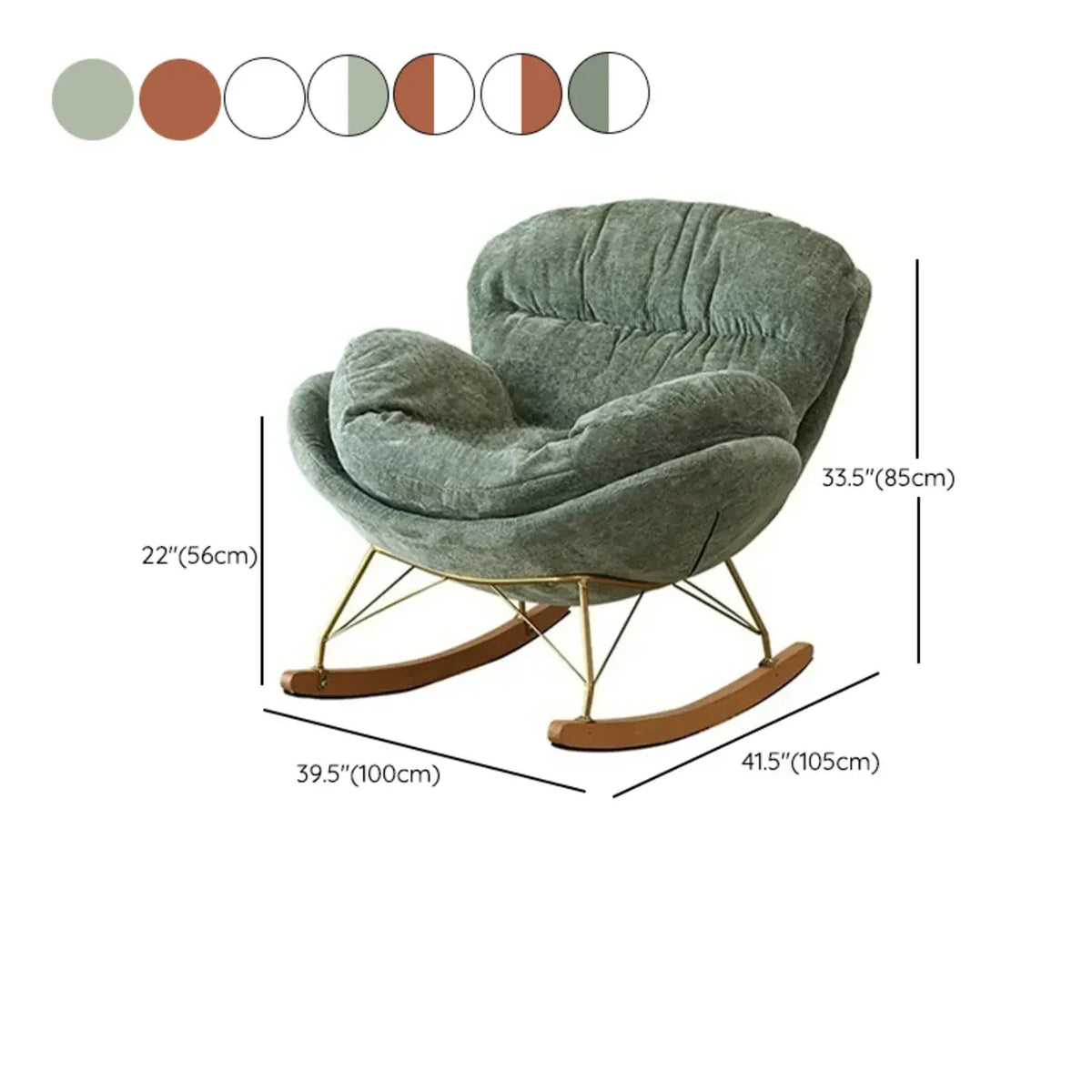 Sedia a dondolo moderna ed ergonomica rivestita in velluto per cameretta