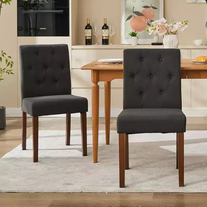 Set di 6/4 sedie da pranzo Parsons con bottoni capitonné, sedie da cucina in tessuto imbottito con gambe in legno e sedute imbottite, stile moderno