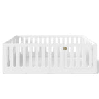 Lit au sol Montessori blanc 1 place avec barrières et porte - Bois massif, 1 enfant