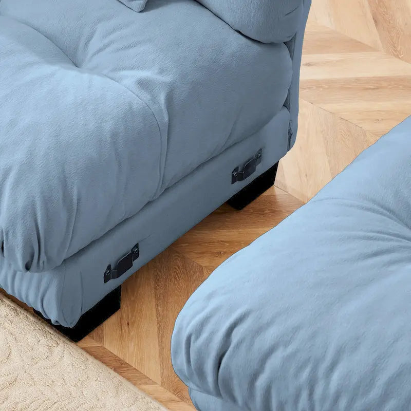 Canapé deux places modulable en L en chenille avec coussins lombaires