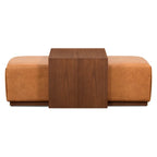 Pouf Jarmo Poly & Bark con tavolino regolabile in noce, vera pelle italiana pieno fiore