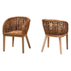 Ensemble de 2 chaises de salle à manger bali & pari Mario, en bois de teck et rotin au fini brun naturel, style bohème moderne