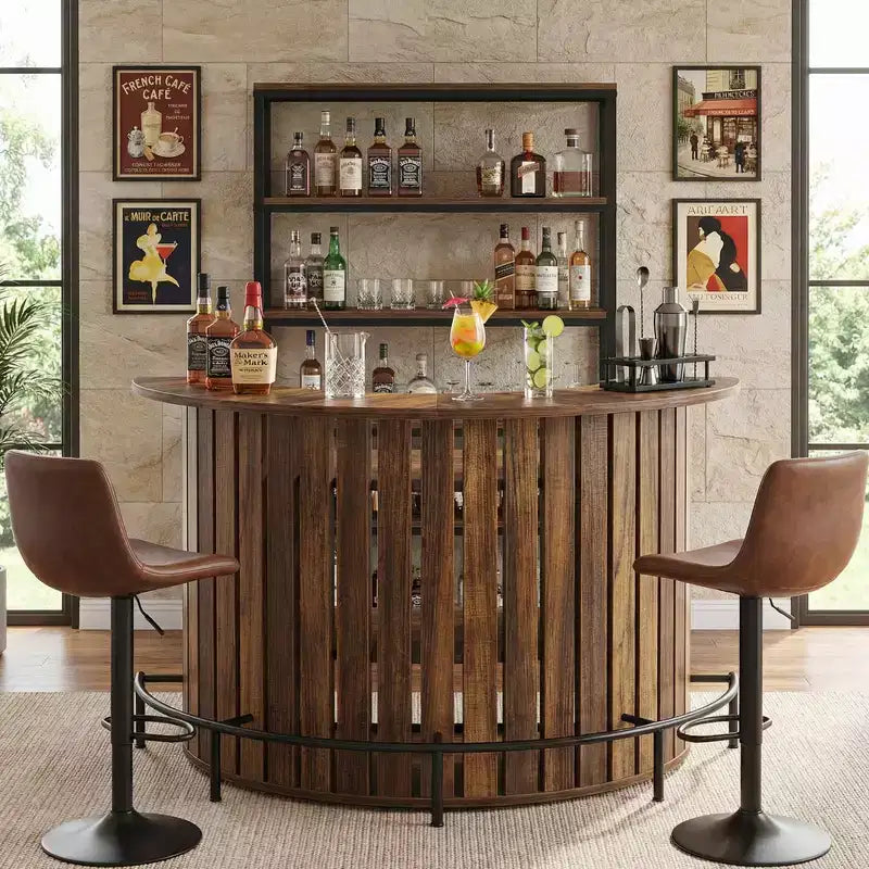 Mini tavolo bar portaoggetti a 4 ripiani con forma ad arco, mobile bar moderno in stile rustico con poggiapiedi e struttura in MDF