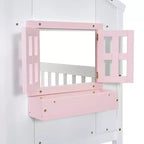 Letto a soppalco matrimoniale singolo a forma di casetta, letto rialzato in legno tipo casetta con scaletta e sponde di sicurezza per bambini