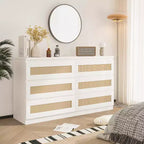 Cassettiera in rattan per camera da letto con 6 cassetti, cassettiera larga moderna in stile rustico da 47 pollici, mobile contenitore in legno per organizzare armadio, soggiorno e corridoio