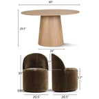 Ensemble de table à manger moderne pour 6 personnes, table ronde à piètement central, fauteuils tonneau pivotants à roulettes, chenille texturée - Panipeachy