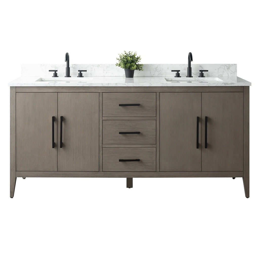 Meuble-lavabo Vanity Art 72 à double vasque avec plateau en marbre reconstitué