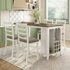 Set da pranzo in stile rustico composto da 5 pezzi, altezza bancone, con sedie per 4 persone, tavolo rettangolare in legno con ripiani contenitori e scomparto portabottiglie