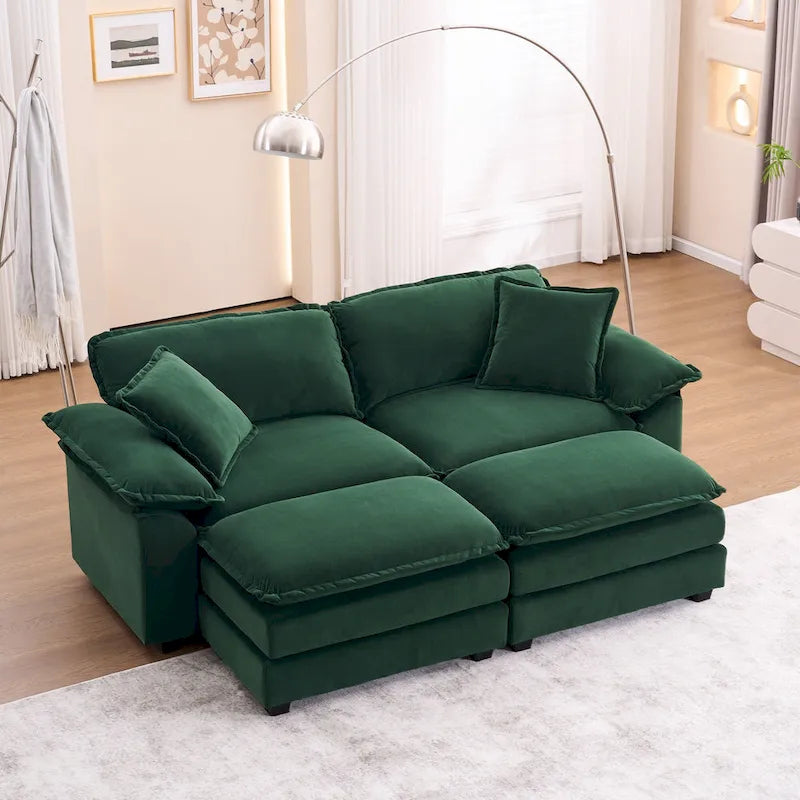 2-seater sofa with 2 cushions, 2 pillows and 2 ottomans, comfortable sofa - Living room deep sofa, modular sofa