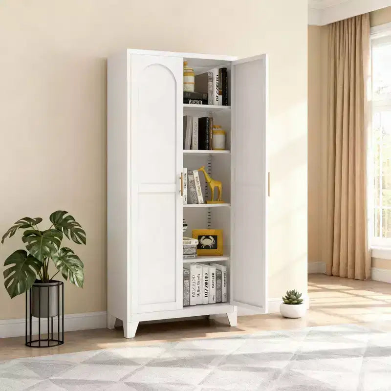 Armadio contenitore Homy Casa a 4 ante con pannelli in canna e ripiani regolabili per soggiorno, sala da pranzo o ingresso, nero e naturale