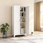 Armadio contenitore Homy Casa a 4 ante con pannelli in canna e ripiani regolabili per soggiorno, sala da pranzo o ingresso, nero e naturale