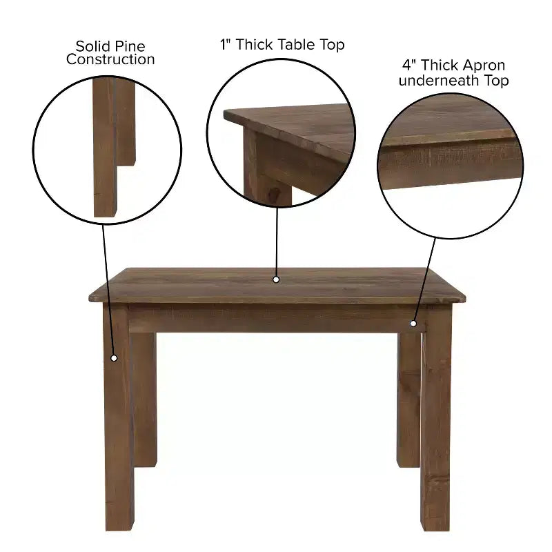 Mesa de jantar retangular Flash Furniture, 46 x 30, em pinho maciço