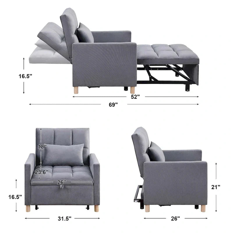 Poltrona letto trasformabile Aukfa, poltrona singola con cuscino