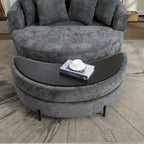 Fauteuil tonneau moderne rond avec 5 coussins et pouf en option