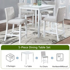 Set da pranzo moderno da 5 pezzi con tavolo quadrato ad altezza bancone e 4 sedie imbottite