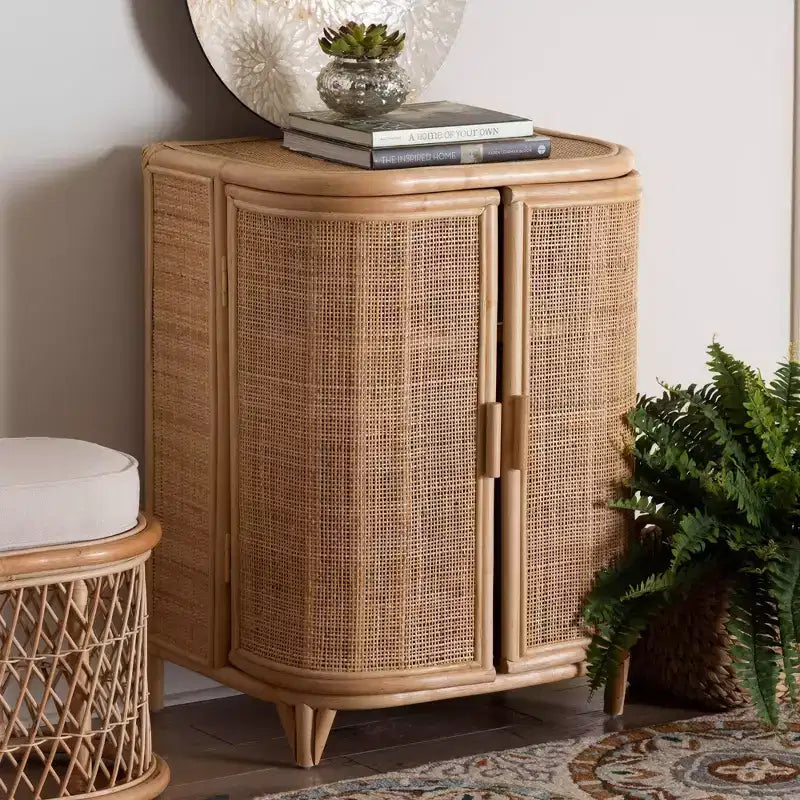 Mobile contenitore in rattan naturale bali & pari Yanka, naturale: lavorato a mano, 2 ripiani, design bohémien