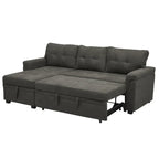 Divano componibile reversibile trasformabile con letto estraibile, chaise longue con contenitore nascosto e gambe resistenti