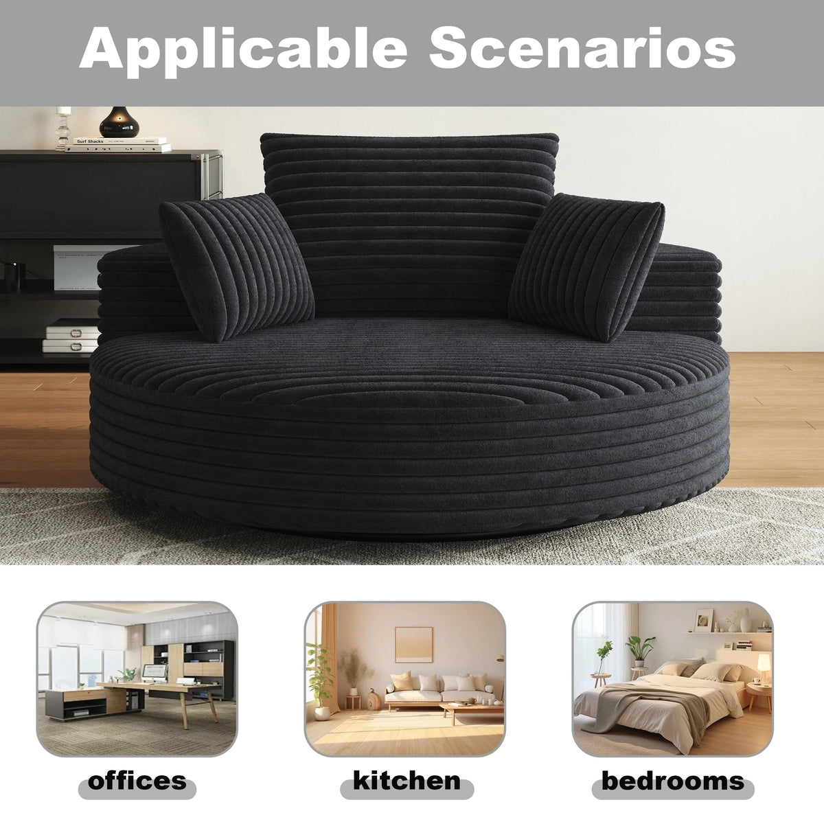 Fauteuil pivotant individuel en mousse et chenille côtelée
