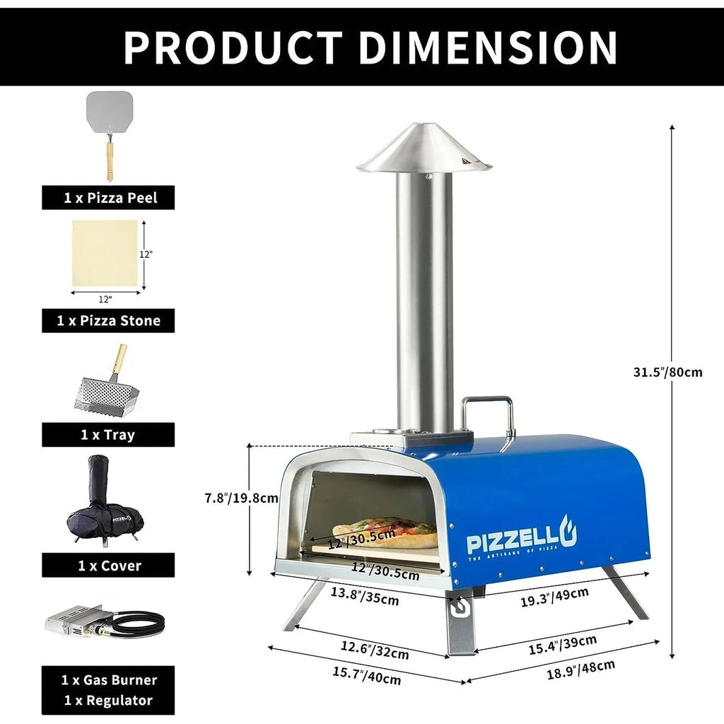 Four à pizza extérieur multicombustible, appareil à pizza cuite sur pierre avec brûleur à gaz et compartiment à bois – 12 pouces