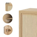 Armoire décorative haute de 62 po à porte en cannage noir, effet grain de bois, avec 12 étagères
