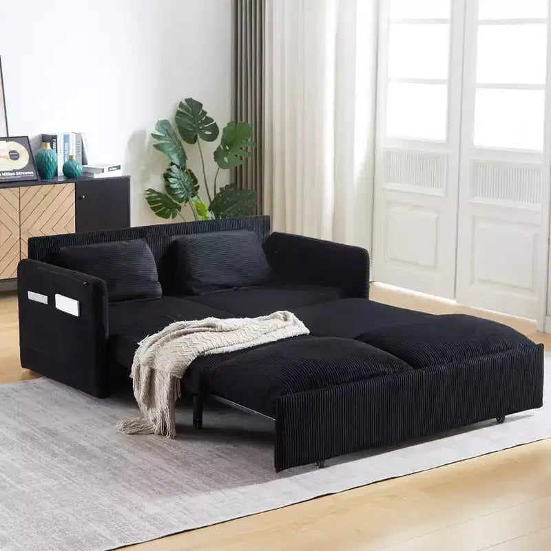 Canapé-lit convertible en velours côtelé 3-en-1 de 64,5 pouces avec lit gigogne