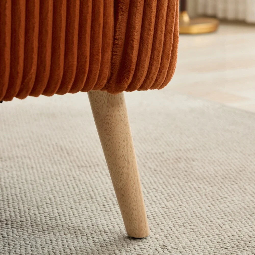 Corduroy Fabric Upholstered 2-Seat Sofa with Wooden Walnut Legs
