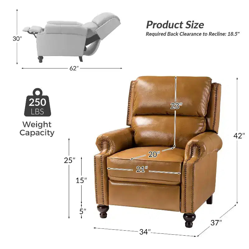 Set di 2 poltrone reclinabili moderne Elisabete con schienale ad ali in vera pelle e borchie decorative vintage per soggiorno e camera da letto| ART OF LIVING DESIGNS