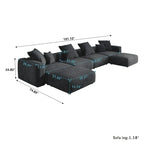 Grand canapé d’angle modulable en velours côtelé, en U, 4 places, avec 2 poufs et 5 coussins