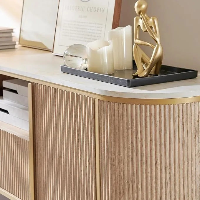 Modern Luxury TV Stand, Entertainment Cente, with Faux Marble Top
