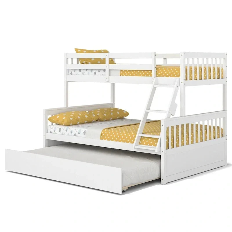 Letto a castello Gymax con letto singolo sopra un letto matrimoniale, estraibile singolo e piattaforma convertibile