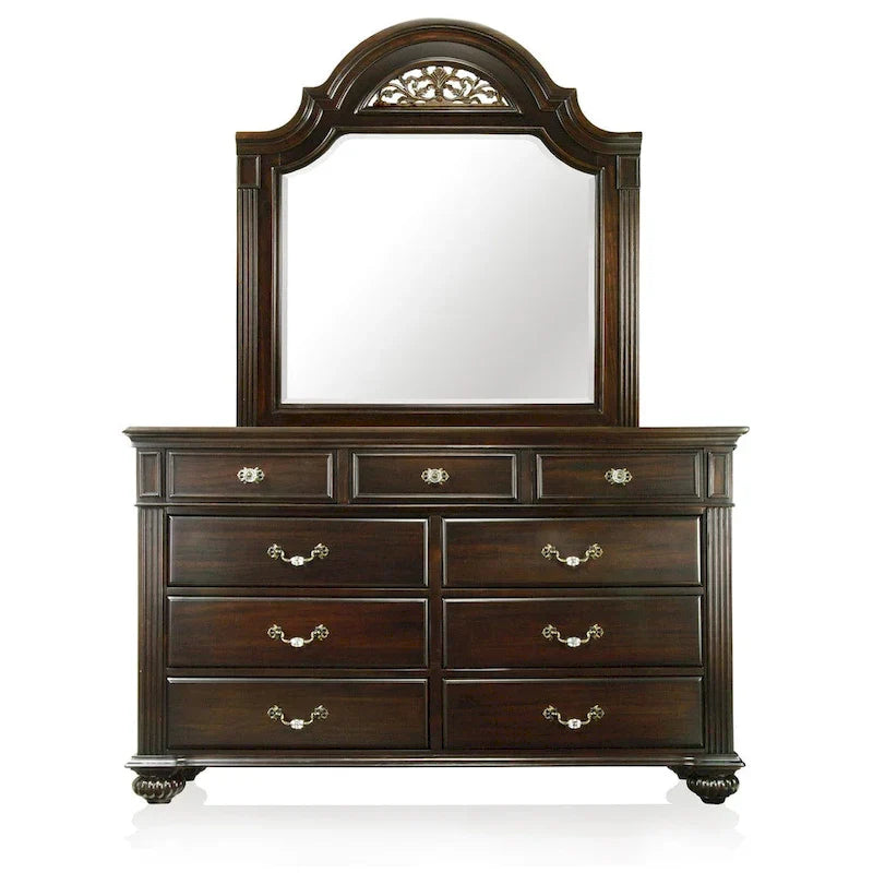Set tradizionale Vame composto da comò a 9 cassetti e specchio, 2 pezzi, di Furniture of America