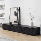 Meuble TV minimaliste avec tiroirs, console multimédia en bois massif avec placards, porte basculante, placage noyer, entièrement assemblée