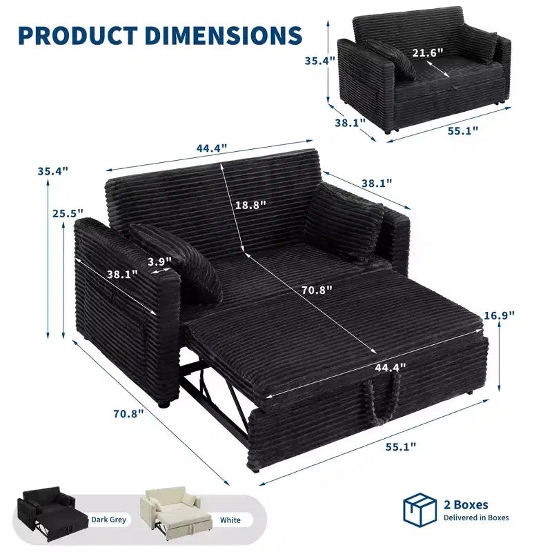 Canapé-lit convertible 55 places avec repose-pieds escamotable et dossier réglable, canapé compact pour petits appartements