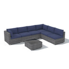 Ensemble de canapé modulaire d’extérieur rembourré en osier et acier, 7 pièces