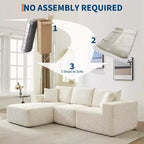 108 modernes Sofa, 3-Sitzer-Sofa in L-Form mit Polsterbezug und Kissen, Sofa mit tiefer Sitzfläche, keine Montage erforderlich