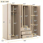 6-Door Wooden Wardrobe with Drawers for Bedroom