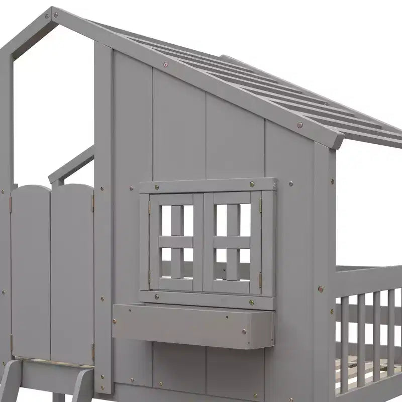 Letto a soppalco matrimoniale singolo a forma di casetta, letto rialzato in legno tipo casetta con scaletta e sponde di sicurezza per bambini