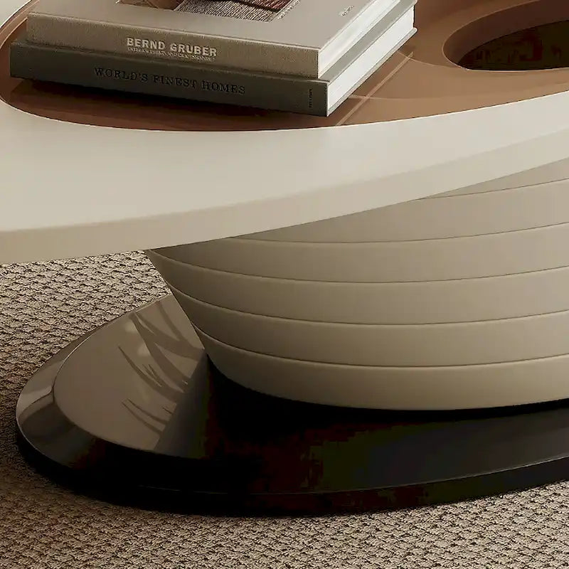 Tavolino da salotto ovale moderno e minimalista di lusso leggero con piano in vetro e base grigia, 51 pollici - L 51.18'W 25.59'H 14.37'