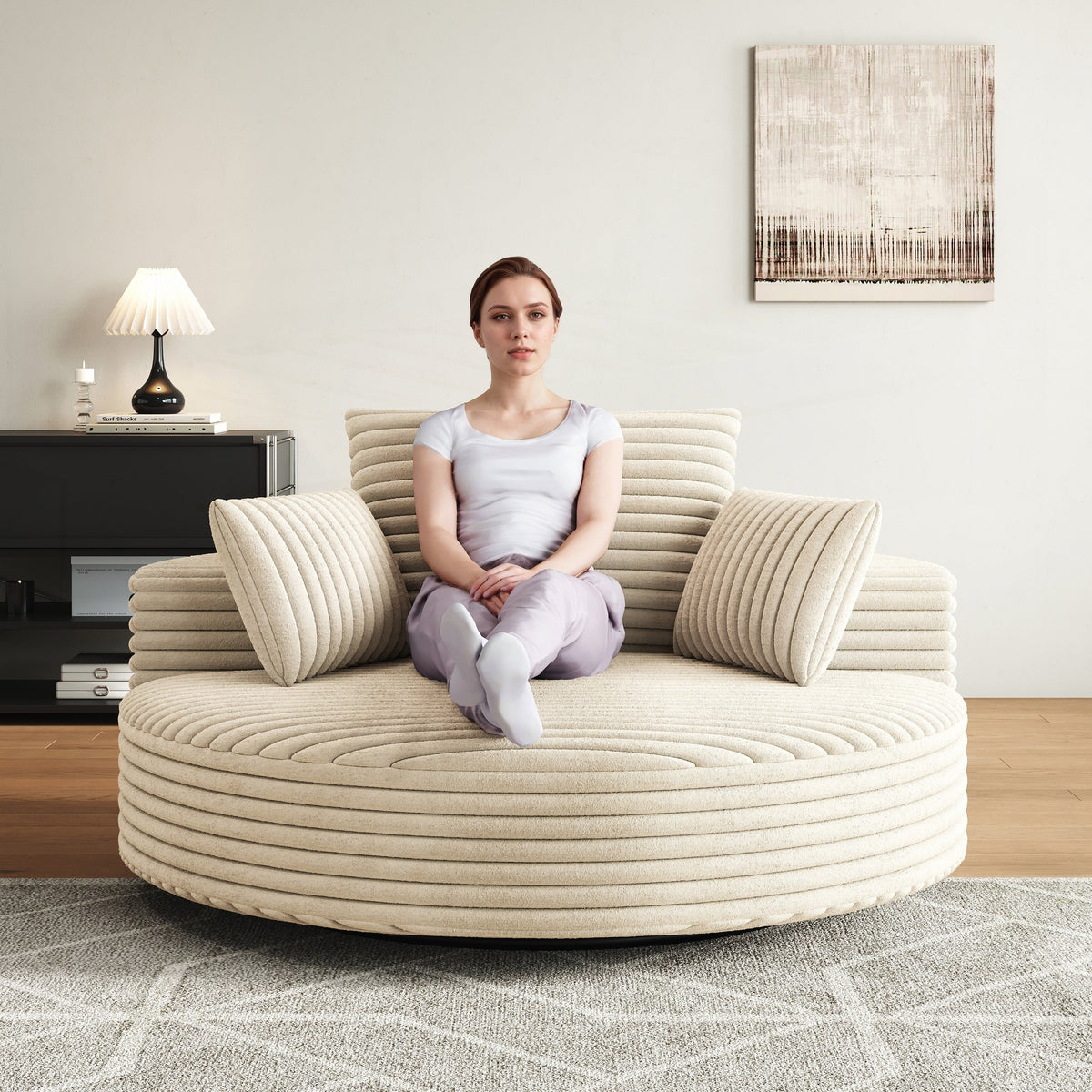 Fauteuil pivotant individuel en mousse et chenille côtelée