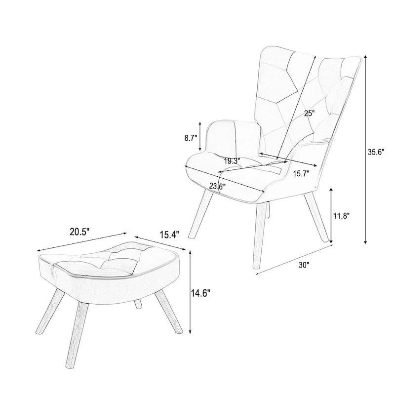 Fauteuil d’appoint avec pouf, ensemble fauteuil et pouf pour le salon, fauteuil d’appoint confortable avec accoudoirs pour la chambre, revêtement en tissu à motifs créatifs
