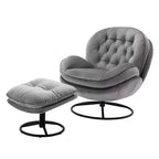 Okak Velvet Accent Chair with Ottoman,Modern Mid-Century Style Armless Living Room Chair,Soft Comfy Sitting Chair for TV Watching,Gaming