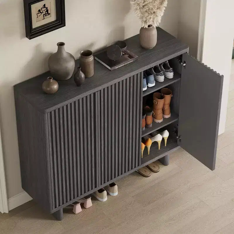 Meuble à chaussures Acekool 46 avec porte rainurée, meuble de rangement à 5 niveaux, banc d’entrée rustique pour couloir, hauteur de 41.5