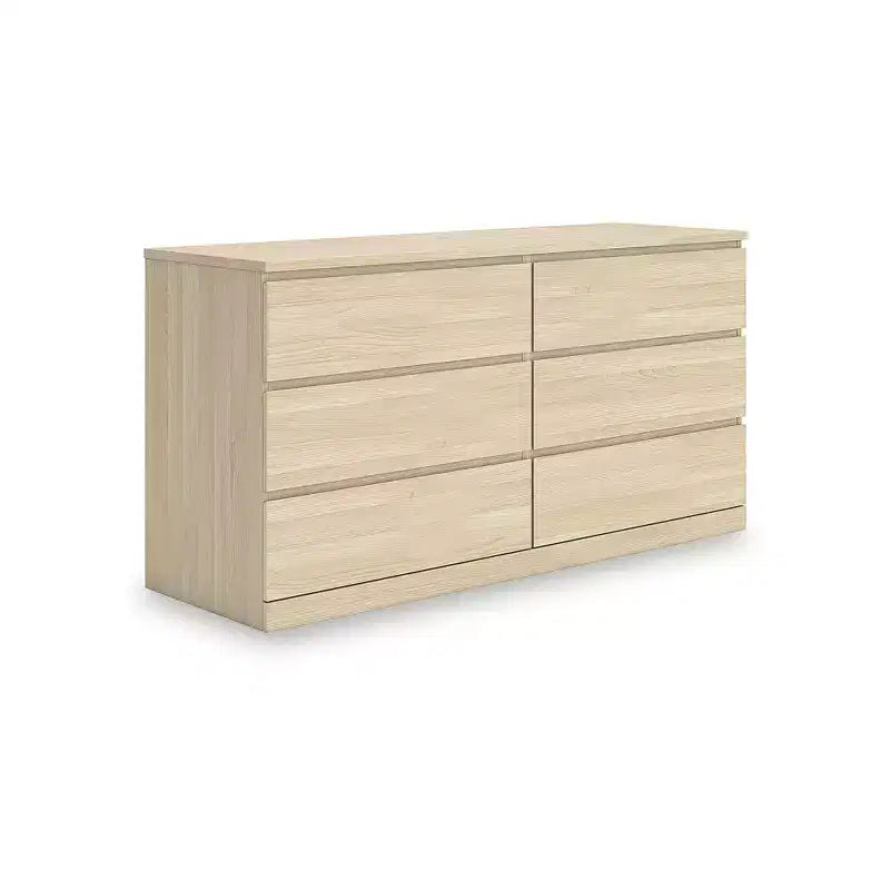 Commode moderne à 6 tiroirs Onita Signature Design by Ashley, finition bois brun naturel, conception sans poignées